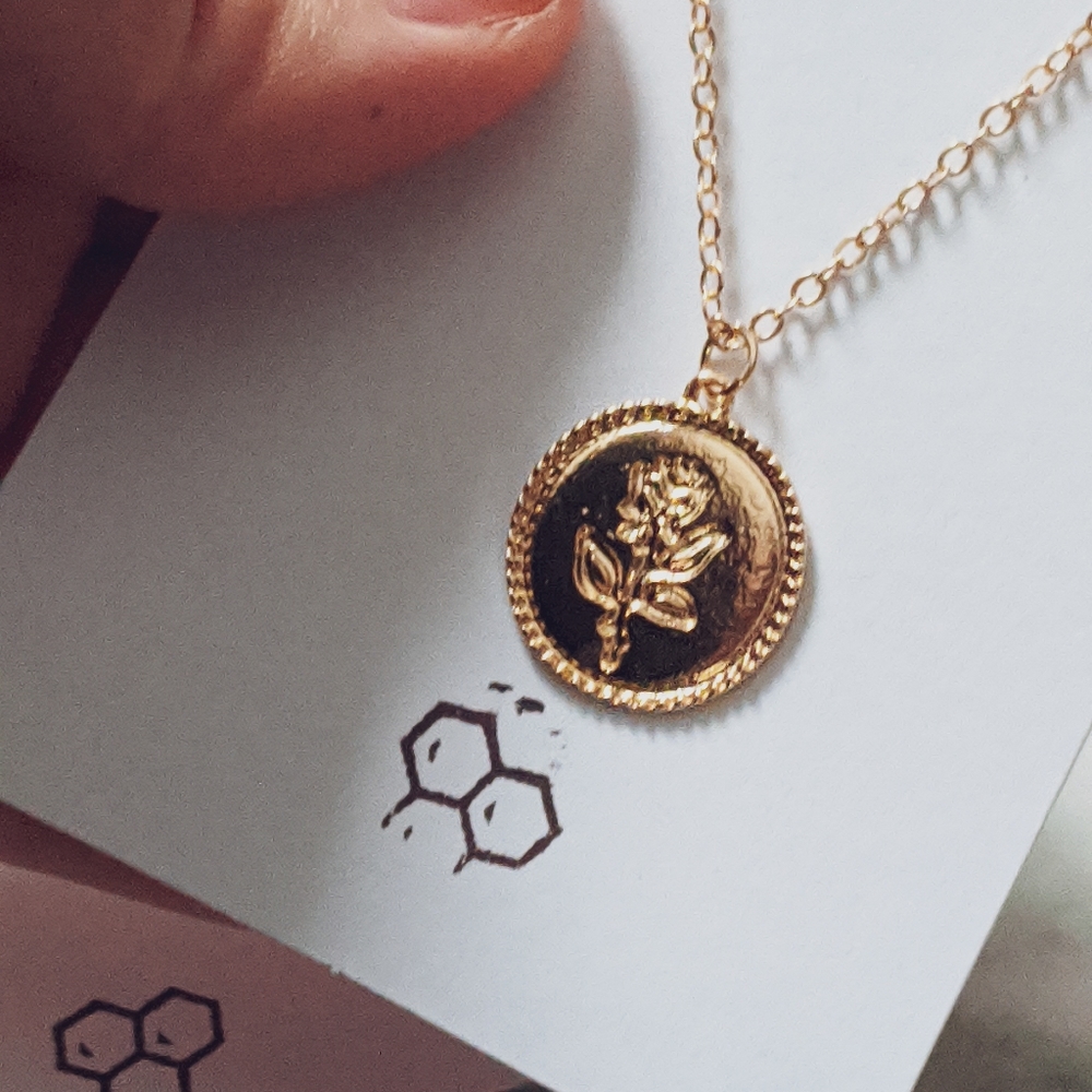 Gold Rose Coin Necklace